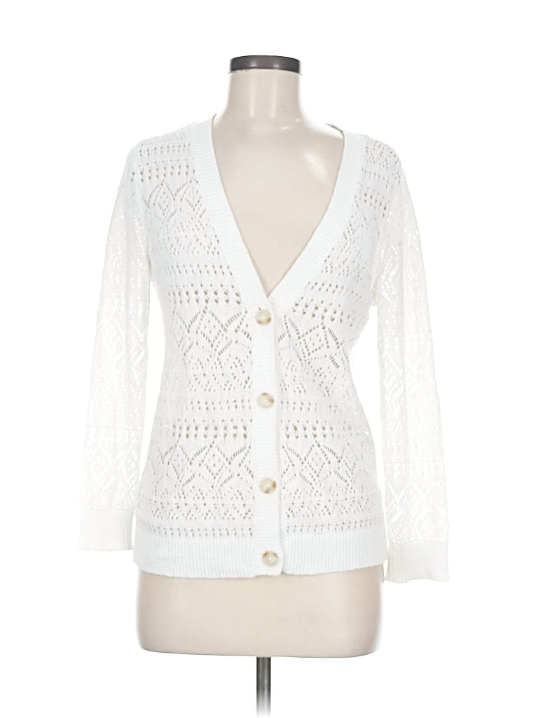 Pre-owned Ann Taylor Loft Cardigan Sweater In White