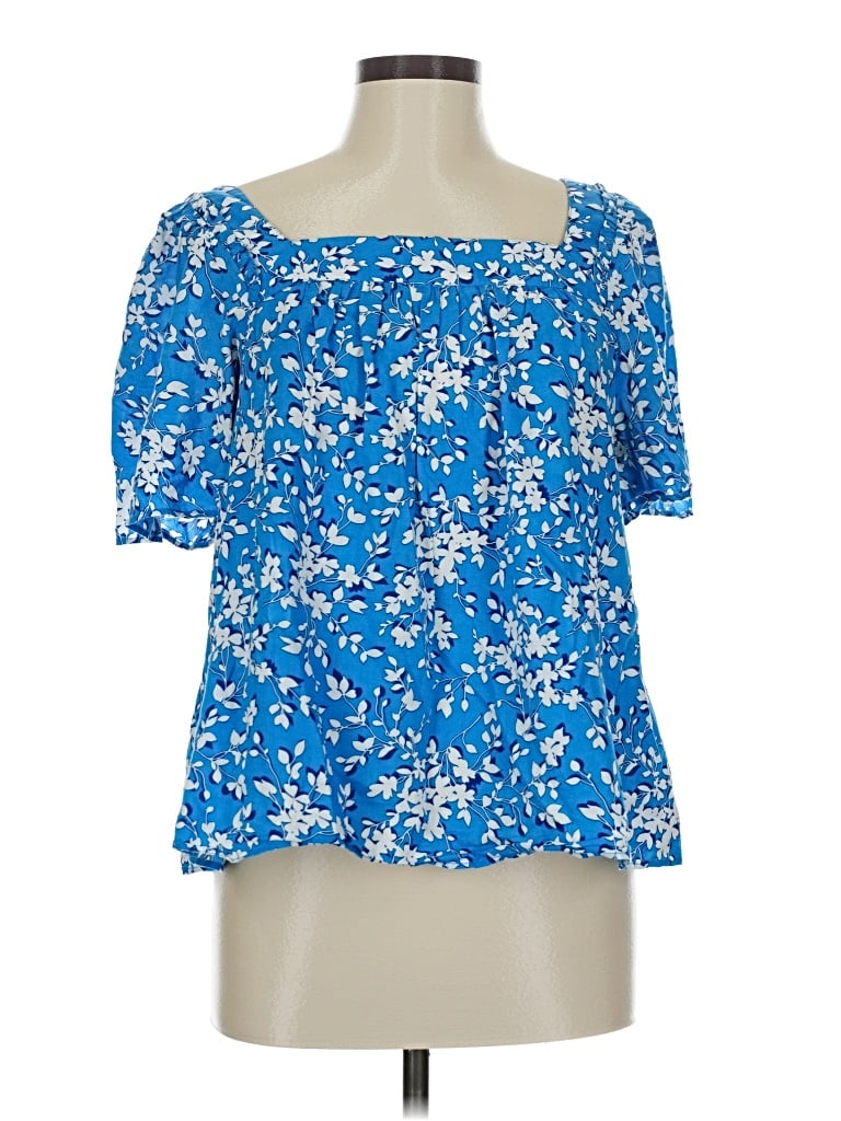 Pre-owned Draper James Short Sleeve Blouse In Blue