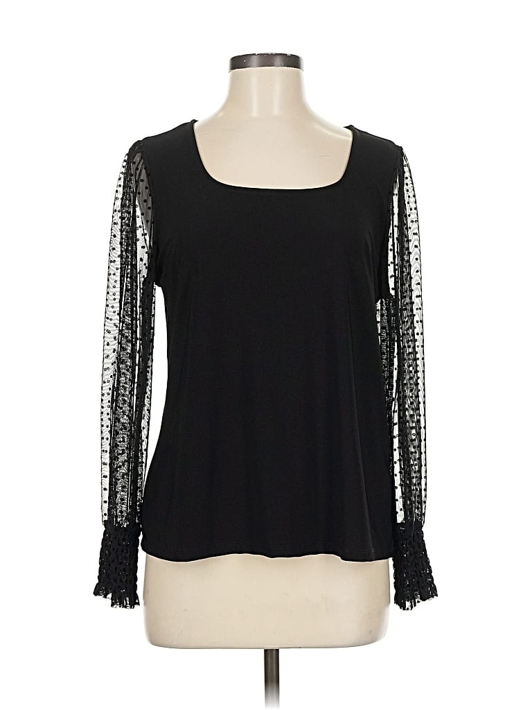 Pre-owned Anne Klein Long Sleeve Top Black Sweetheart Neckline Tops