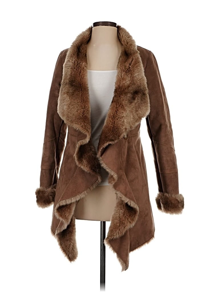 Pre-owned Boston Proper Faux Fur Jacket In Brown