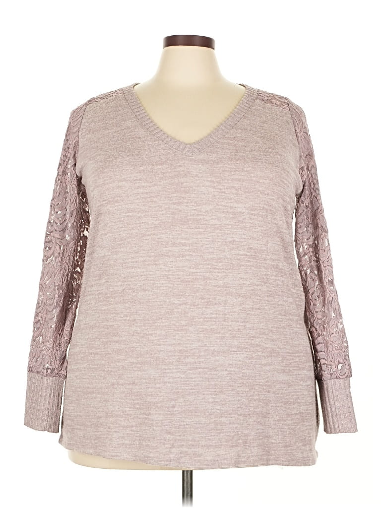 Pre-owned Torrid 3/4 Sleeve Top Gray V Neck Tops