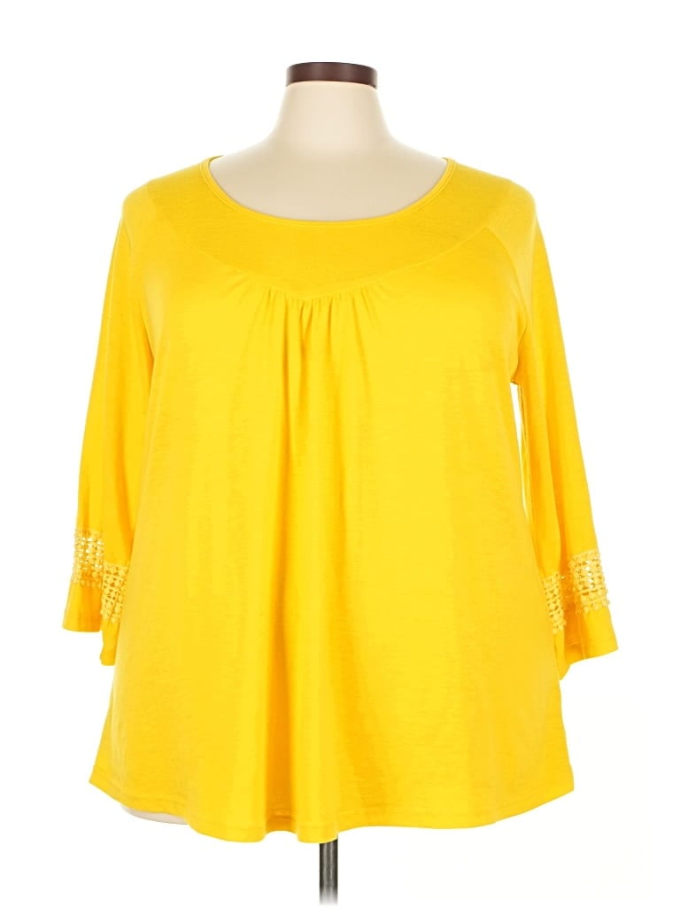 Pre-owned Agnes Orinda 3/4 Sleeve Top Yellow Keyhole Neckline Tops