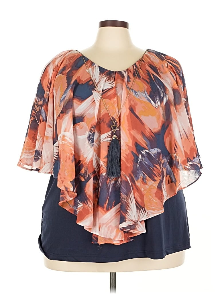 Pre-owned Avenue Studio Short Sleeve Blouse In Orange