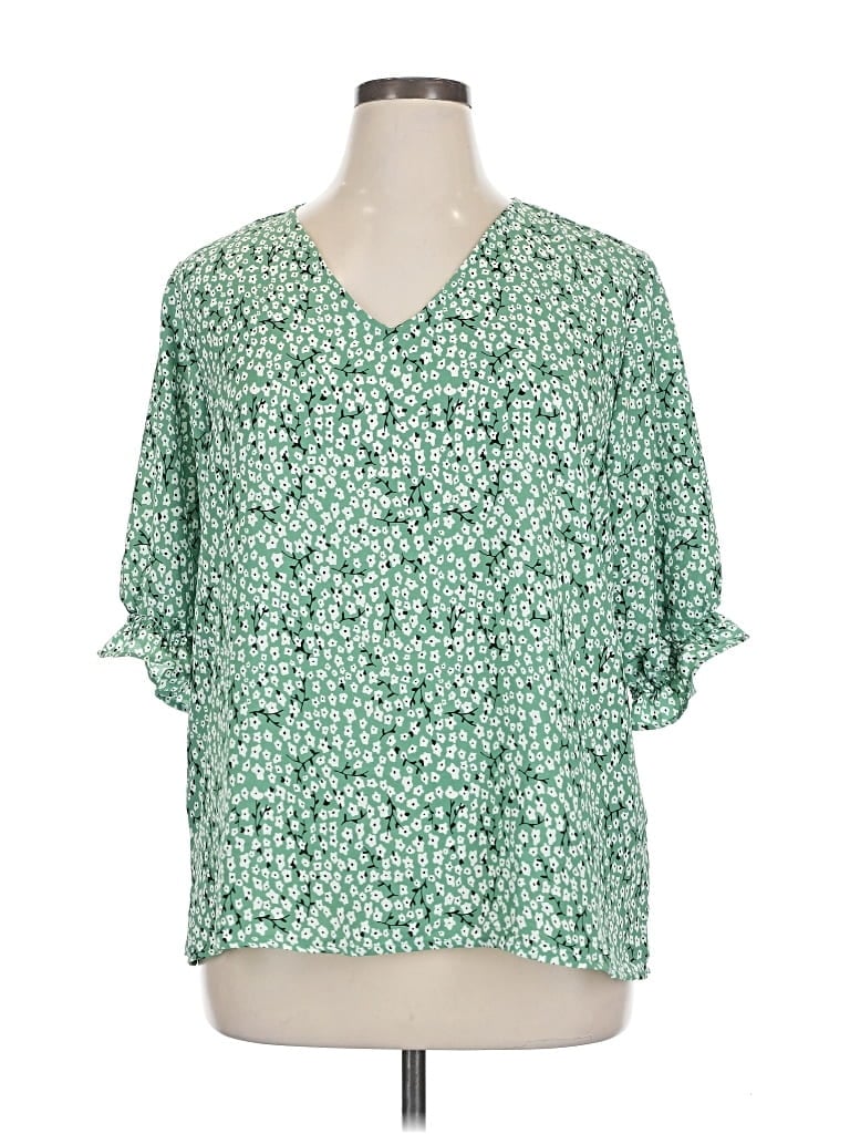 Pre-owned Well Worn Short Sleeve Blouse In Green