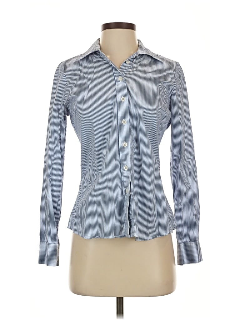 Pre-owned The Shirt By Rochelle Behrens Long Sleeve Button Down Shirt In Blue