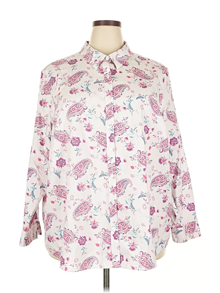 Pre-owned Lands' End Long Sleeve Blouse In White