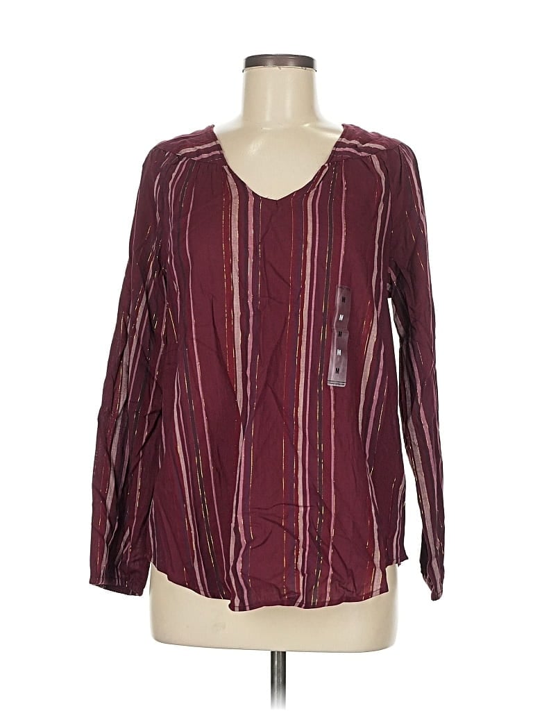 Pre-owned Nautica Long Sleeve Blouse In Burgundy