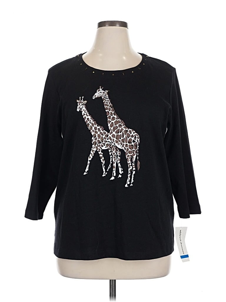 Pre-owned Alfred Dunner 3/4 Sleeve T-shirt In Black