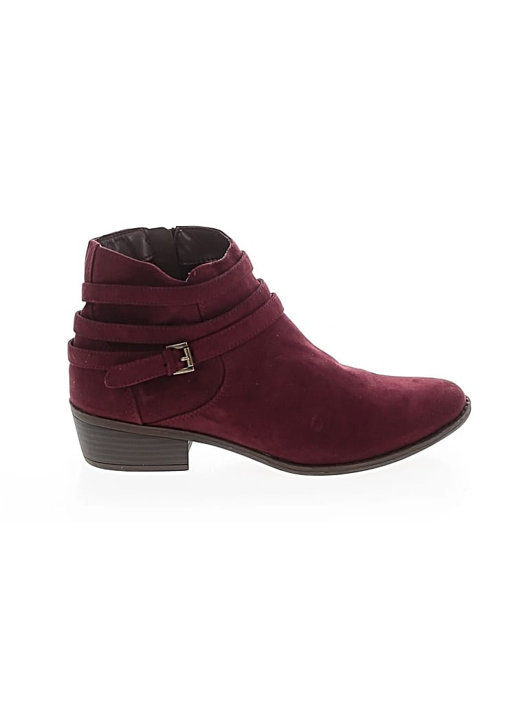 Pre-owned Just Fab Ankle Boots In Burgundy
