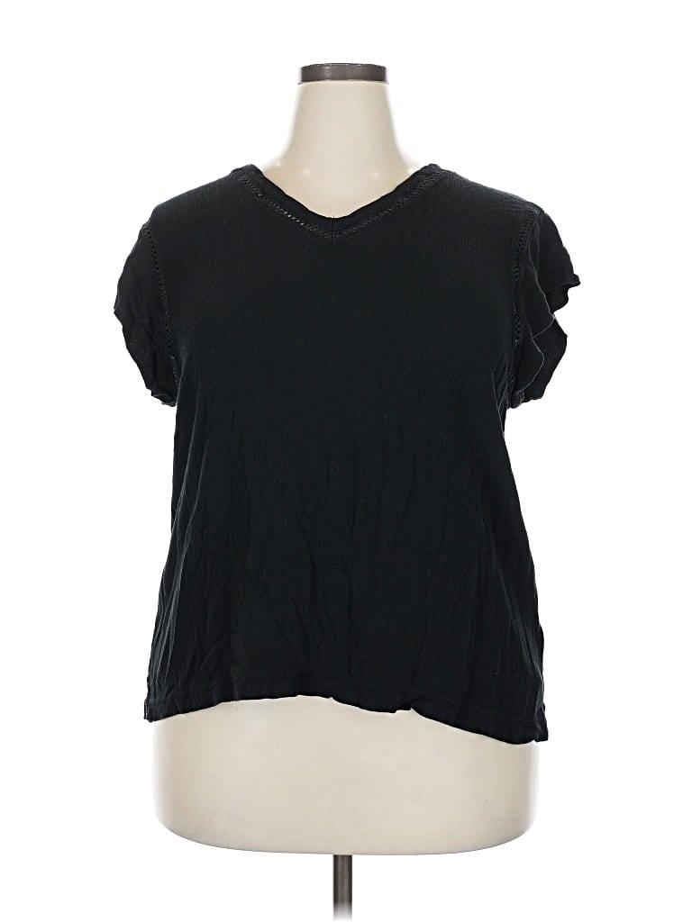 Pre-owned Buffalo By David Bitton Short Sleeve Top Black V Neck Tops