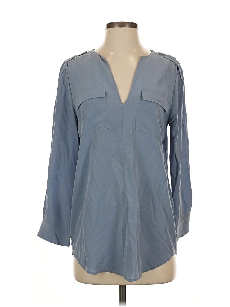 Pre-owned Joie 3/4 Sleeve Silk Top Blue Open Neckline Tops