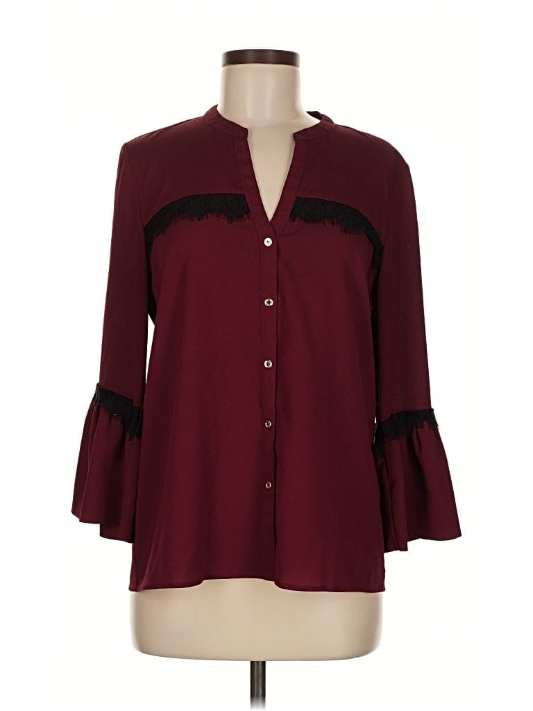 Pre-owned Karl Lagerfeld 3/4 Sleeve Blouse In Burgundy