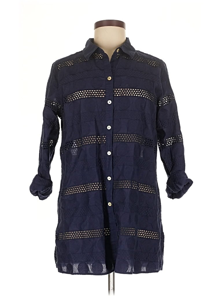 Pre-owned Foxcroft 3/4 Sleeve Button Down Shirt In Blue