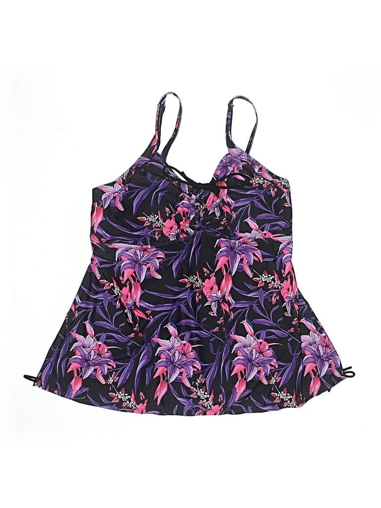 Pre-owned Hanna Nikole Swimsuit Top Purple Floral Pattern Swimwear