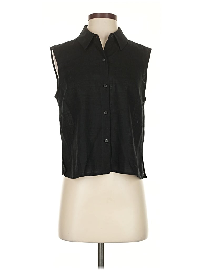 Pre-owned Express Sleeveless Button Down Shirt In Black