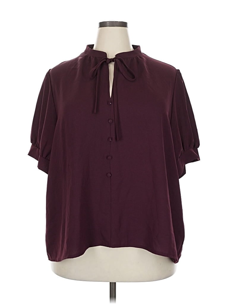 Pre-owned Shein Curve Short Sleeve Blouse In Burgundy