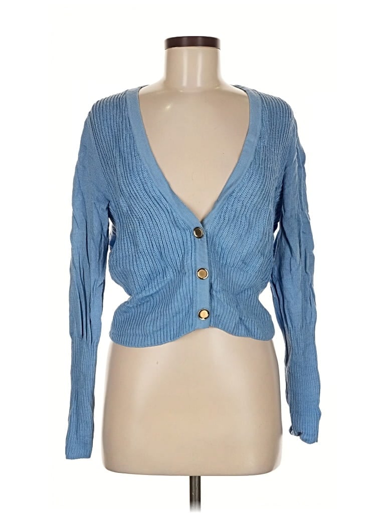 Pre-owned St John Wool Cardigan Sweater In Blue