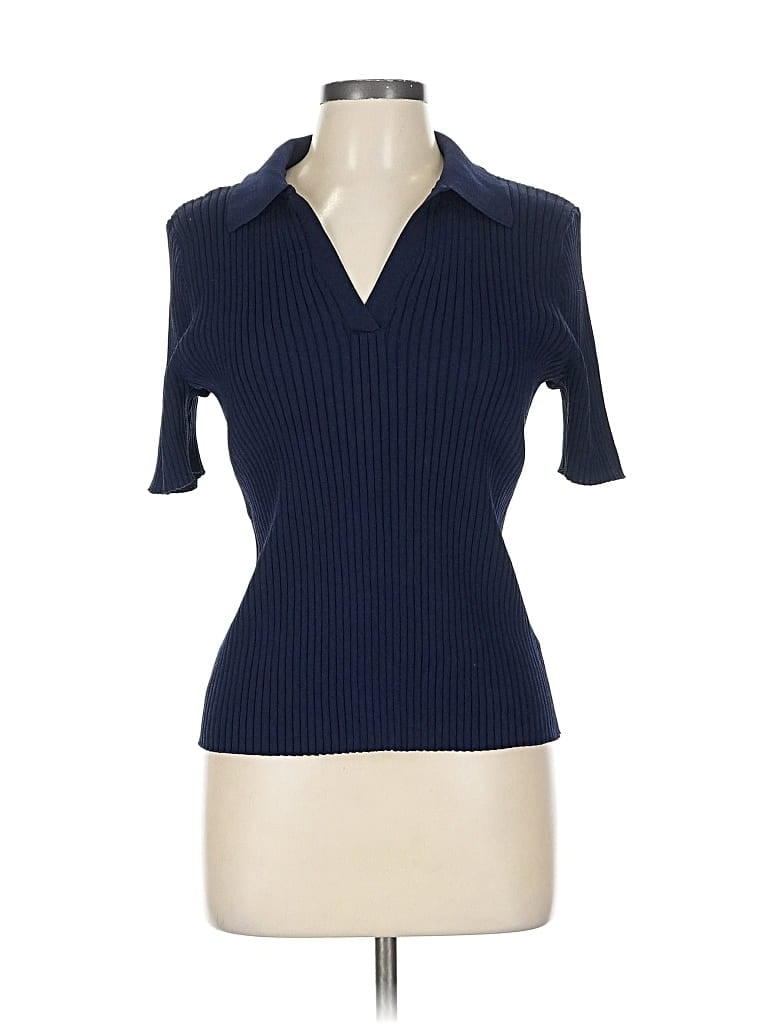 Pre-owned Cece Short Sleeve Top Blue Open Neckline Tops