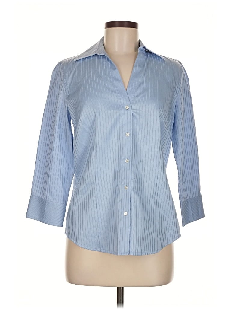 Pre-owned Ann Taylor 3/4 Sleeve Button Down Shirt In Blue