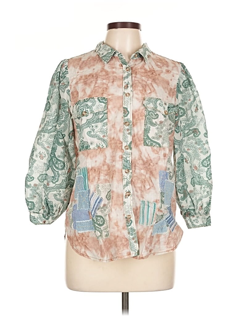 Pre-owned Pilcro 3/4 Sleeve Button Down Shirt In Green