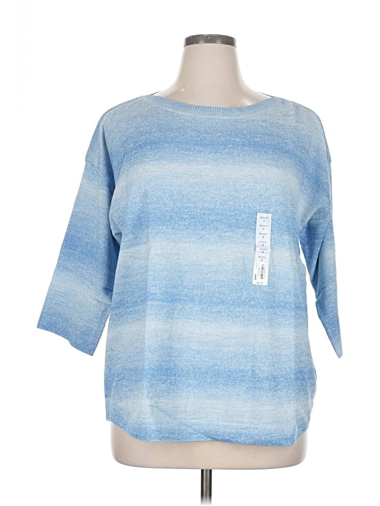 Croft & Barrow 3/4 Sleeve Top Blue Boatneck Tops