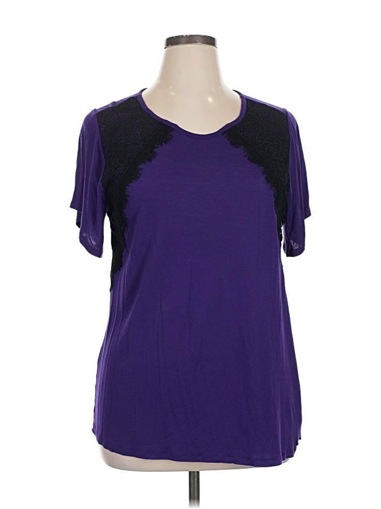 Pre-owned Michael Michael Kors Short Sleeve Top Purple Cold Shoulder Neckline Tops