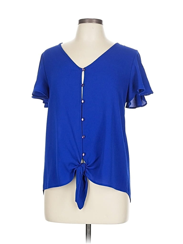 Pre-owned Mi Ami Short Sleeve Top Blue Keyhole Neckline Tops