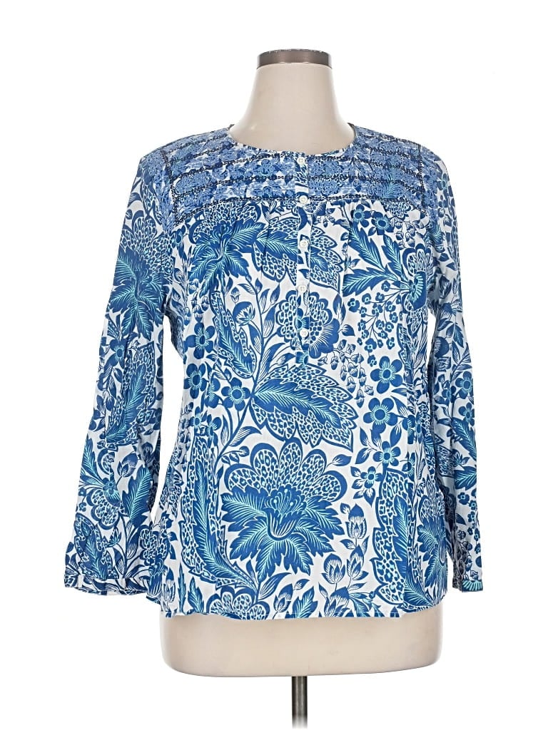 Pre-owned J.crew Factory Store 3/4 Sleeve Blouse In Blue