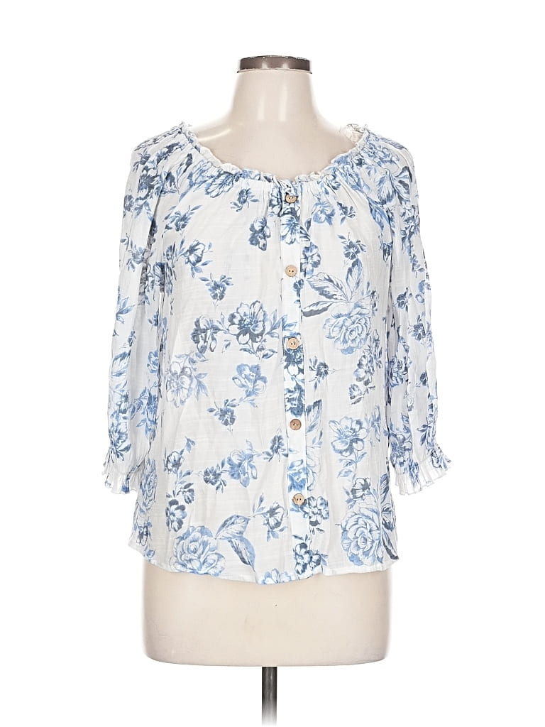 Pre-owned Unique Spectrum 3/4 Sleeve Blouse In Blue