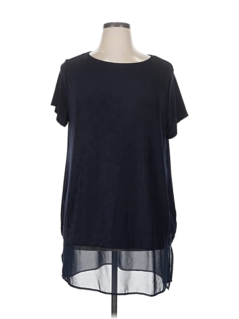 Pre-owned Travelers By Chico's Short Sleeve Top Black Crew Neck Tops