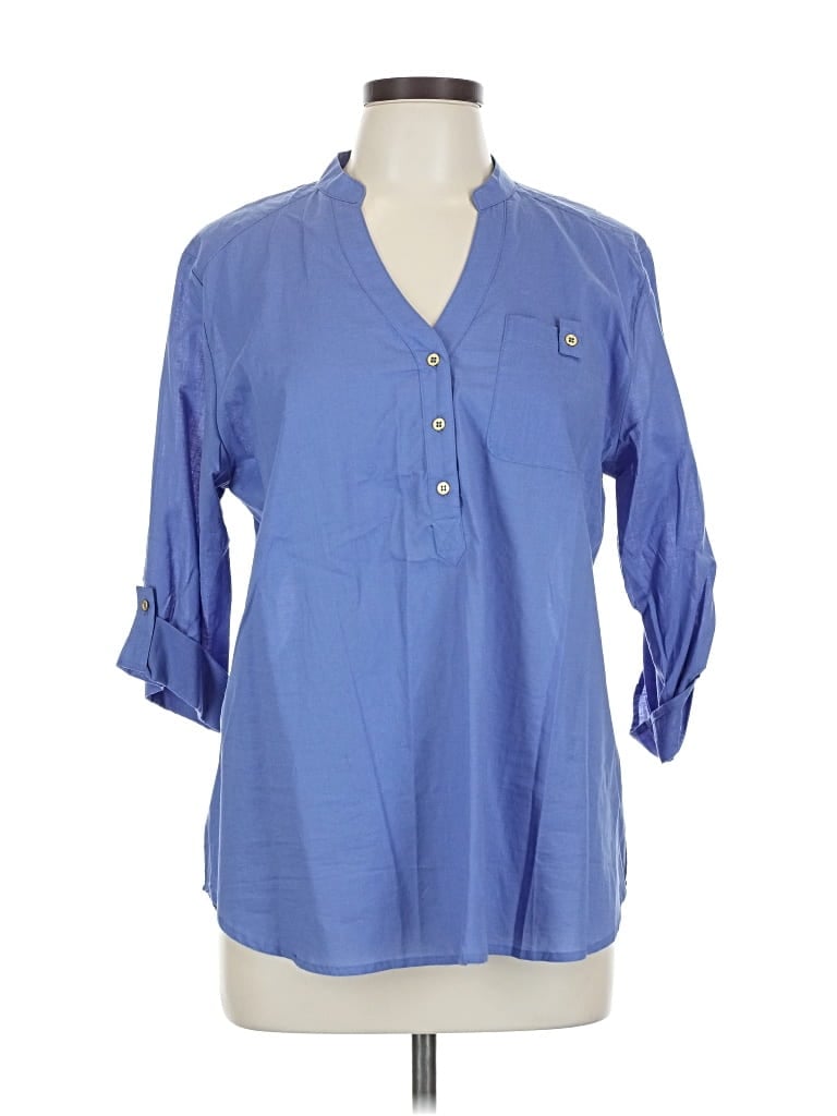 Hester & Orchard 3/4 Sleeve Button Down Shirt In Blue