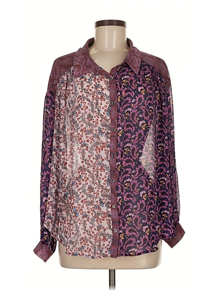 Pre-owned Free People Long Sleeve Blouse In Purple