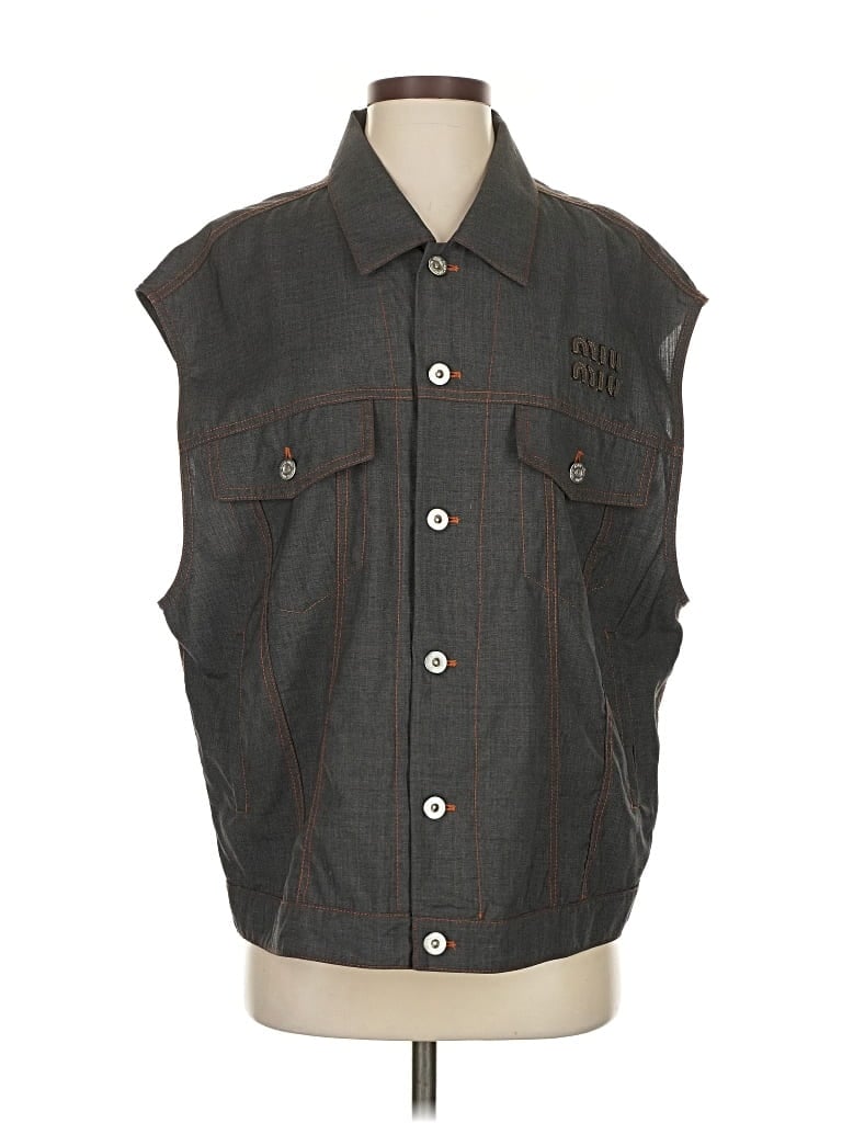 Pre-owned Miu Miu Sleeveless Button Down Shirt In Gray