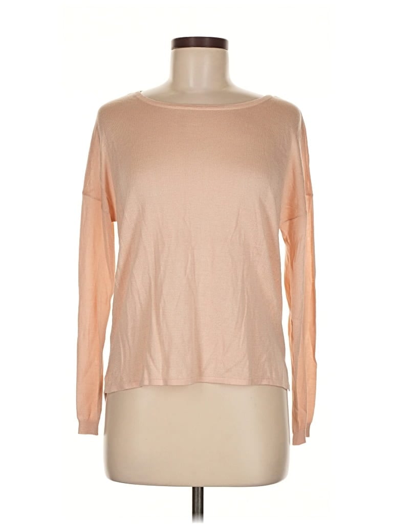 Pre-owned Aware By Vero Moda Long Sleeve Top Tan Boatneck Tops In Brown