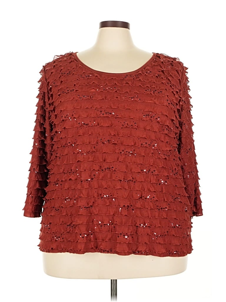 Pre-owned Slinky Brand 3/4 Sleeve Blouse In Burgundy