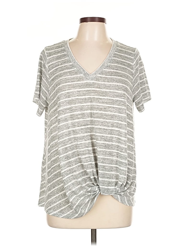 Pre-owned Caslon Short Sleeve Top Gray V Neck Tops