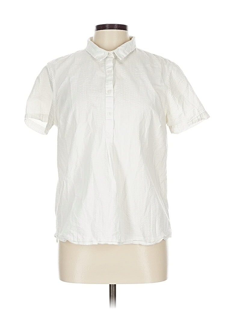 Pre-owned L.l.bean Short Sleeve Blouse In White