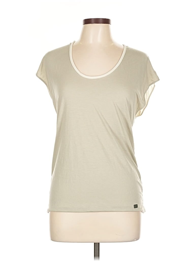 Pre-owned Asics Short Sleeve Top Ivory Scoop Neck Tops In White