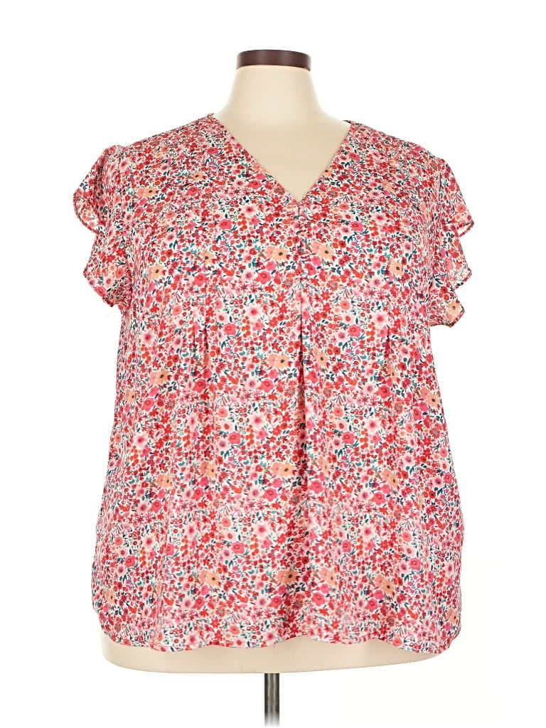 Pre-owned Carolina Belle Short Sleeve Blouse In Red
