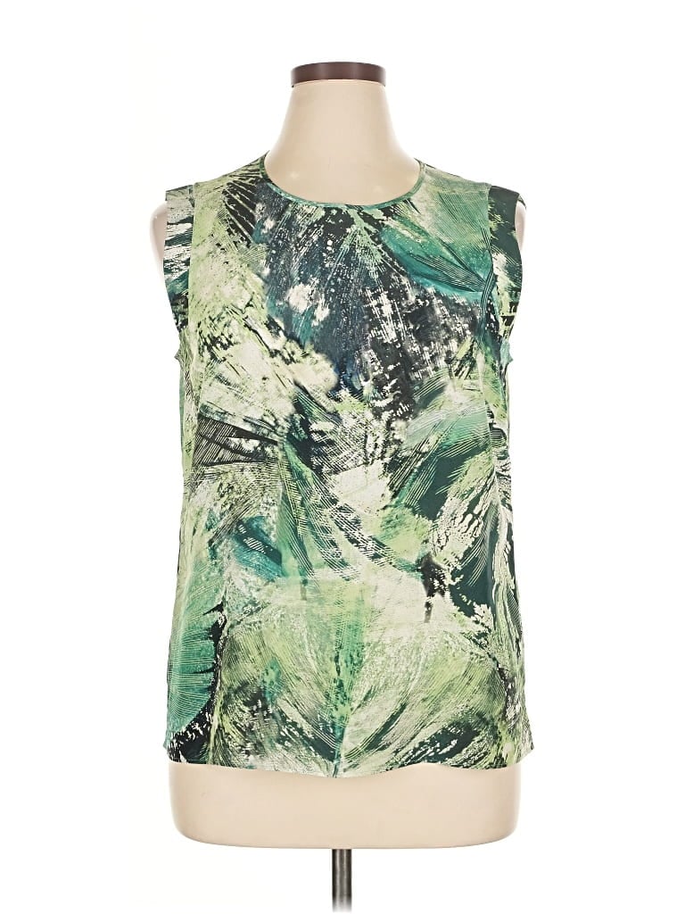 Pre-owned Lafayette 148 Sleeveless Silk Top Green Keyhole Neckline Tops