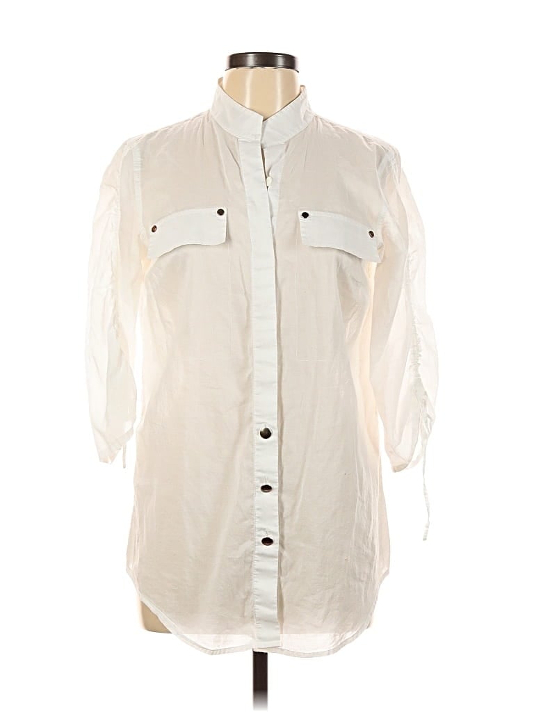 Pre-owned Cremieux 3/4 Sleeve Button Down Shirt In White