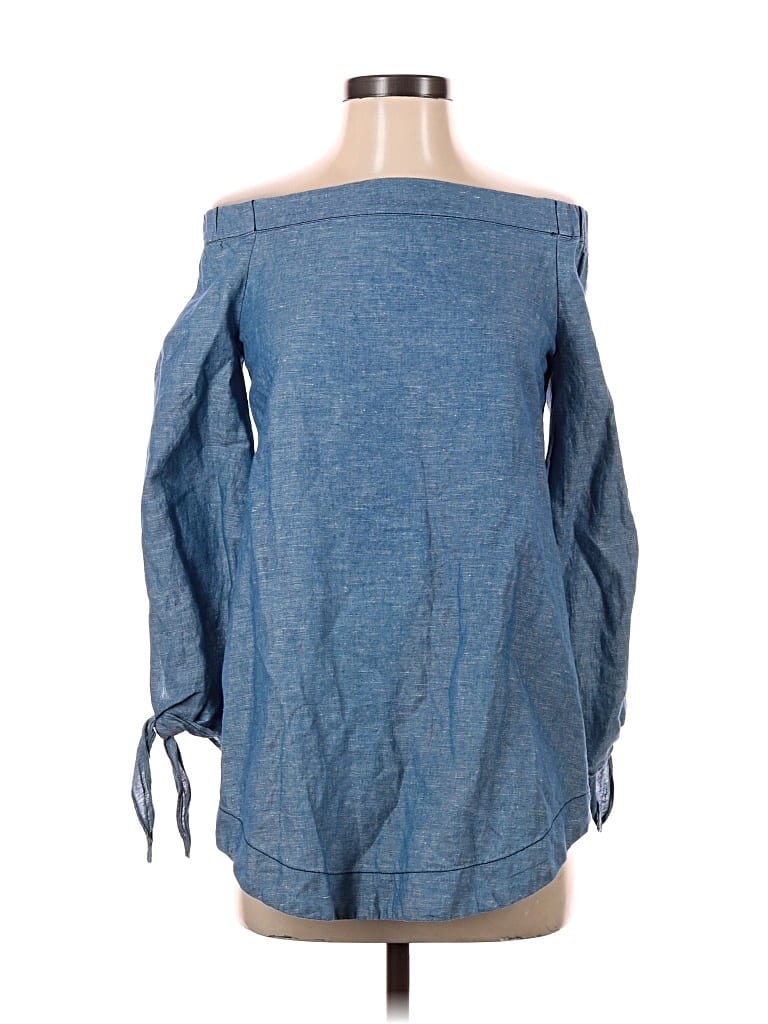 Pre-owned Free People Long Sleeve Blouse In Blue