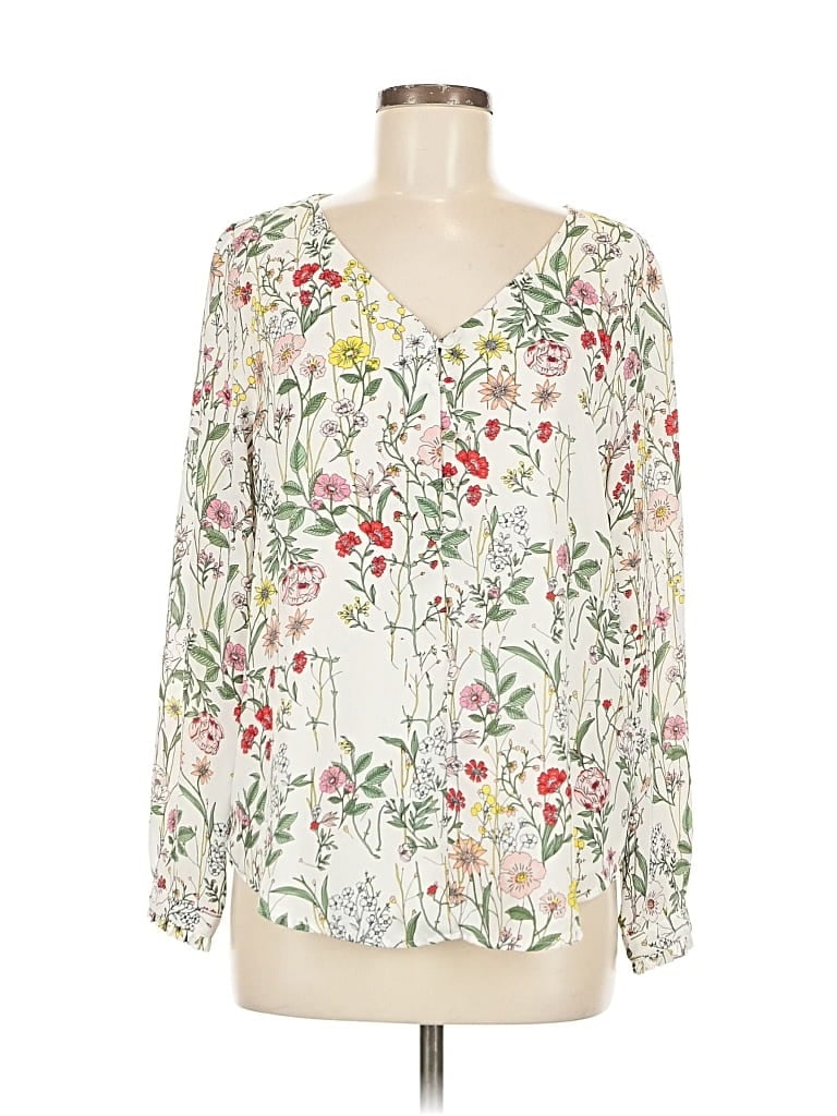 Pre-owned Ann Taylor Loft Long Sleeve Blouse In White