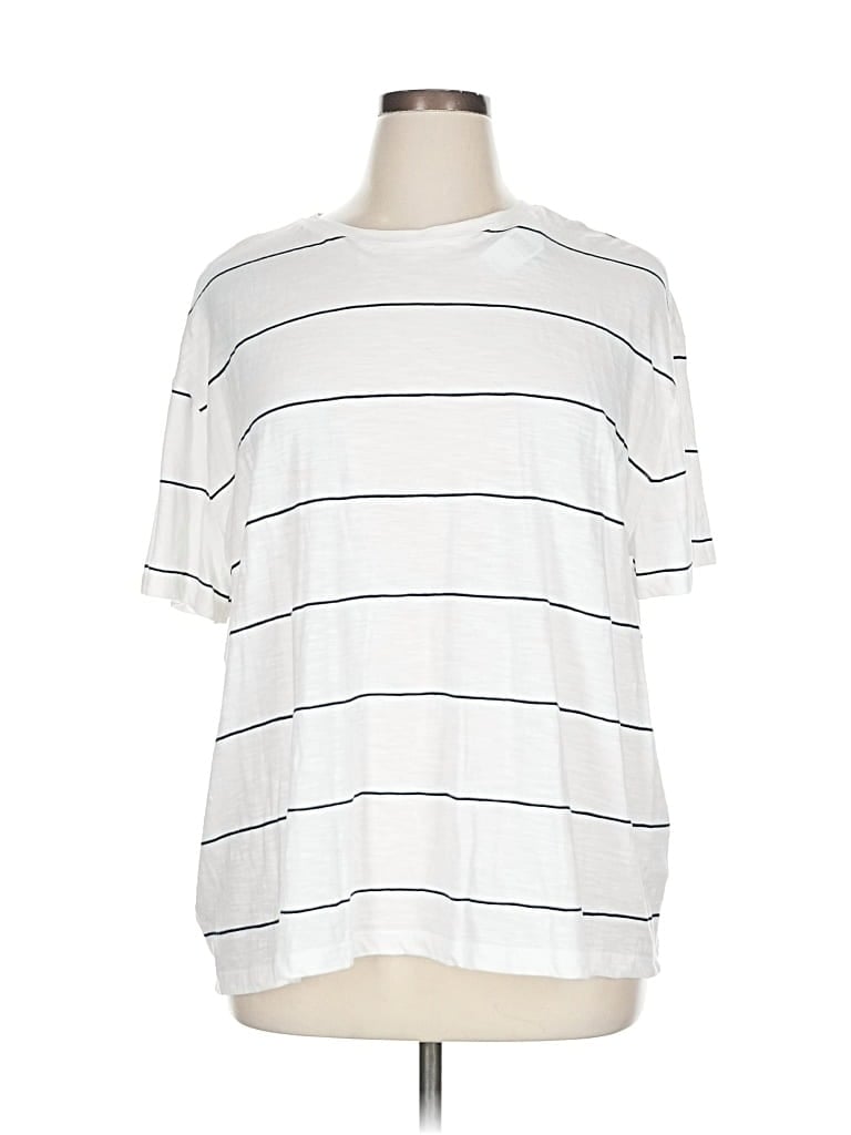 Pre-owned Lane Bryant Short Sleeve Top White Stripes Pattern Crew Neck Tops