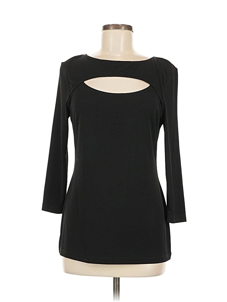 Pre-owned Boston Proper 3/4 Sleeve Top Black Keyhole Neckline Tops