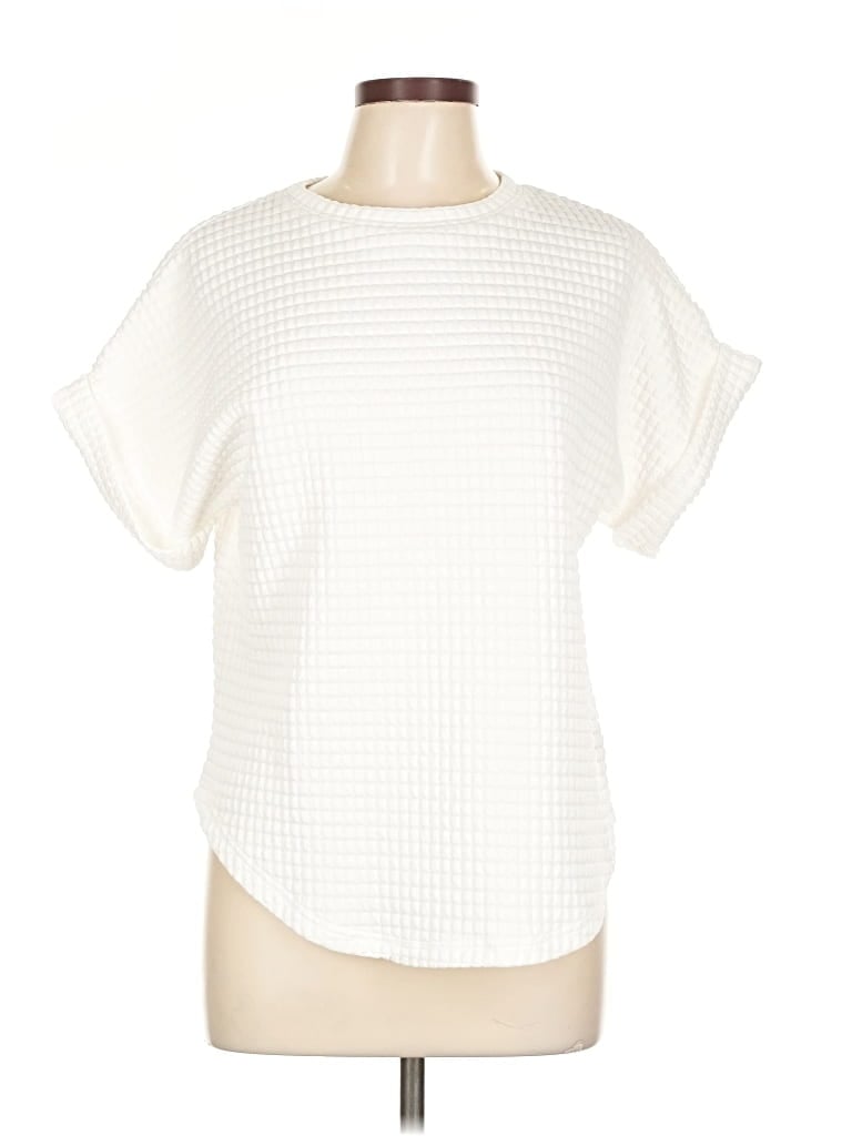 Pre-owned Made With Love Short Sleeve Top White Boatneck Tops