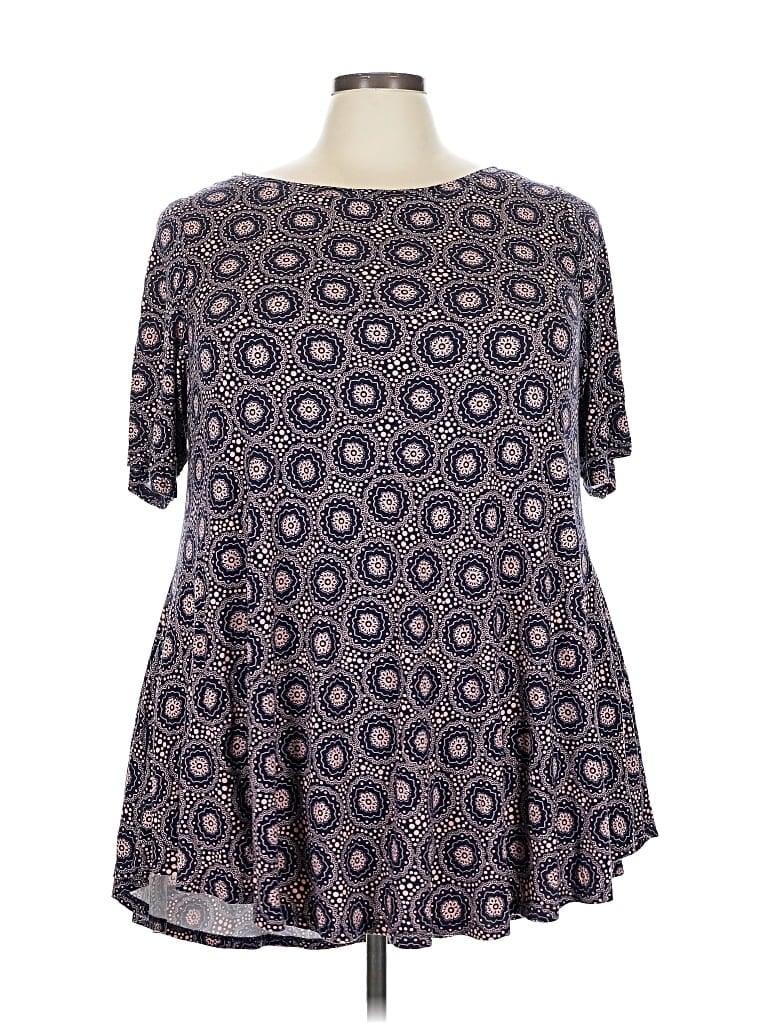 Pre-owned Lane Bryant Short Sleeve Blouse In Blue