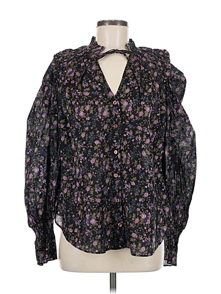 Pre-owned Free People Long Sleeve Blouse In Black