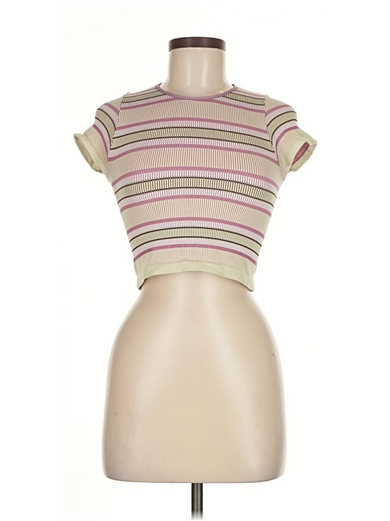 Pre-owned Out From Under Short Sleeve Top Tan High Neck Tops In Brown