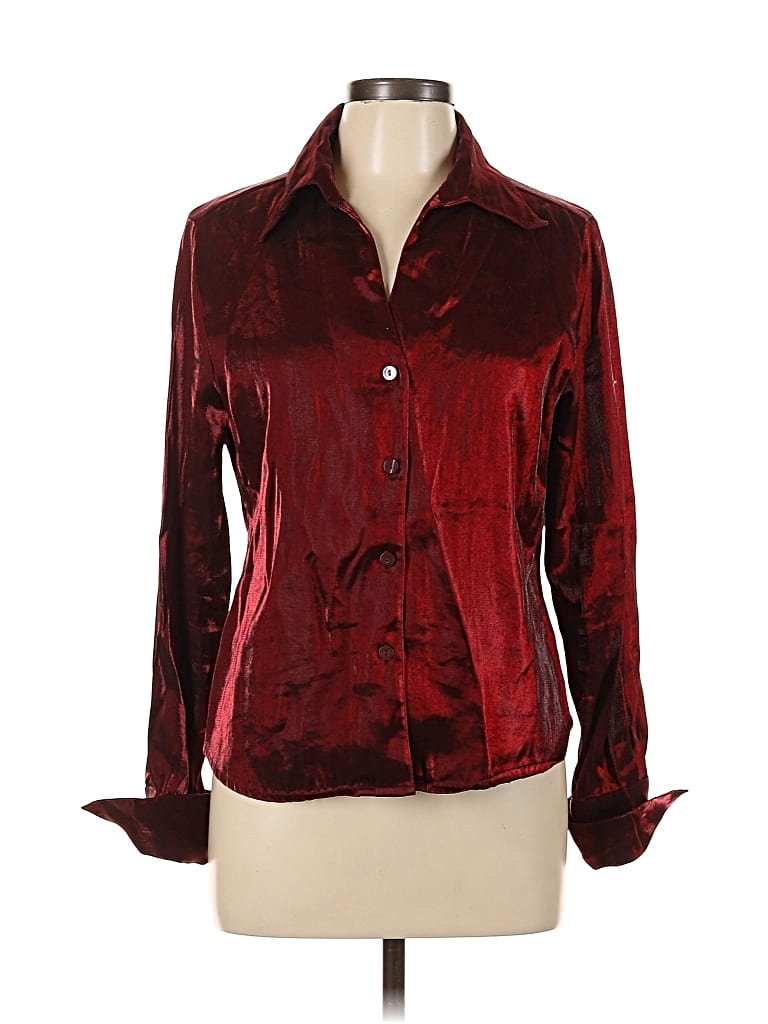 Pre-owned Christie & Jill Long Sleeve Blouse In Burgundy